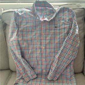 Vineyard vines size M (12-14) youth boys button up. teal, light blue and pink.